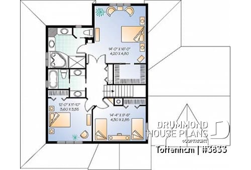 2nd level - 3 bedroom 3 bathroom house plan, large master suite, 2-car side-entry garage, large laundry room - Tottenham