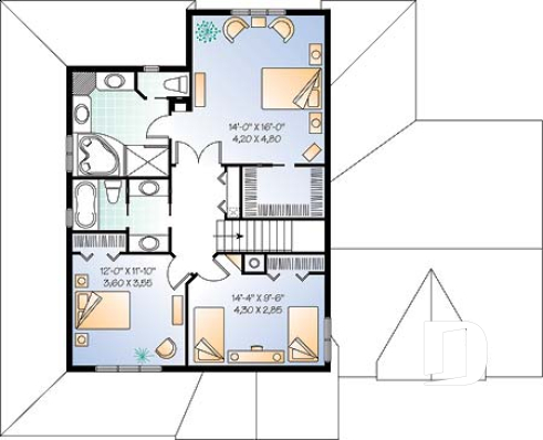 2nd level - 3 bedroom 3 bathroom house plan, large master suite, 2-car side-entry garage, large laundry room - Tottenham