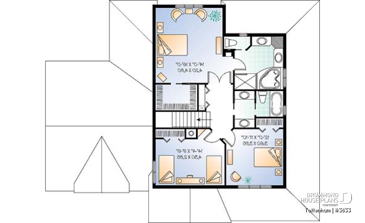2nd level - 3 bedroom 3 bathroom house plan, large master suite, 2-car side-entry garage, large laundry room - Tottenham