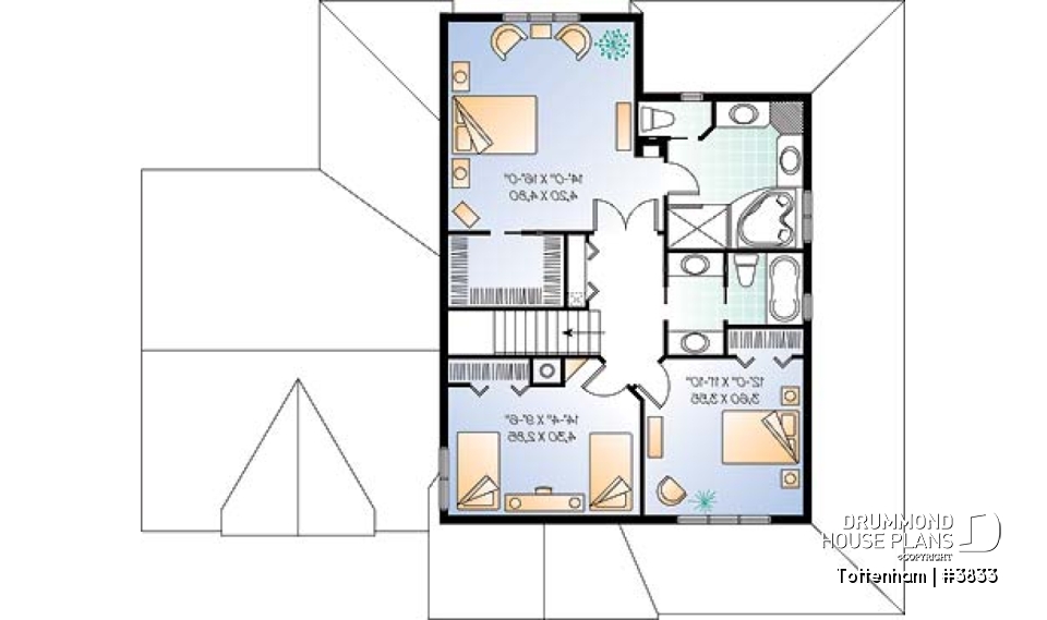 2nd level - 3 bedroom 3 bathroom house plan, large master suite, 2-car side-entry garage, large laundry room - Tottenham