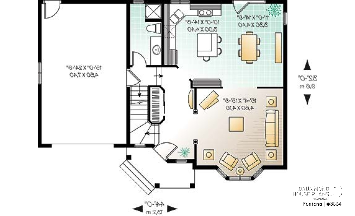 1st level - American cottage with garage, 3 bedrooms, kitchen with island, dual sink - Fontana