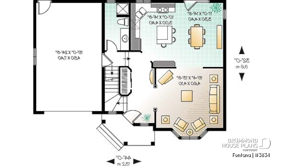 1st level - American cottage with garage, 3 bedrooms, kitchen with island, dual sink - Fontana