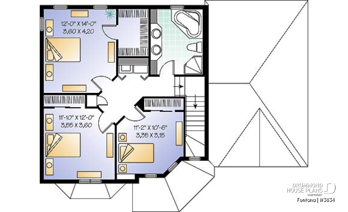 2nd level - American cottage with garage, 3 bedrooms, kitchen with island, dual sink - Fontana