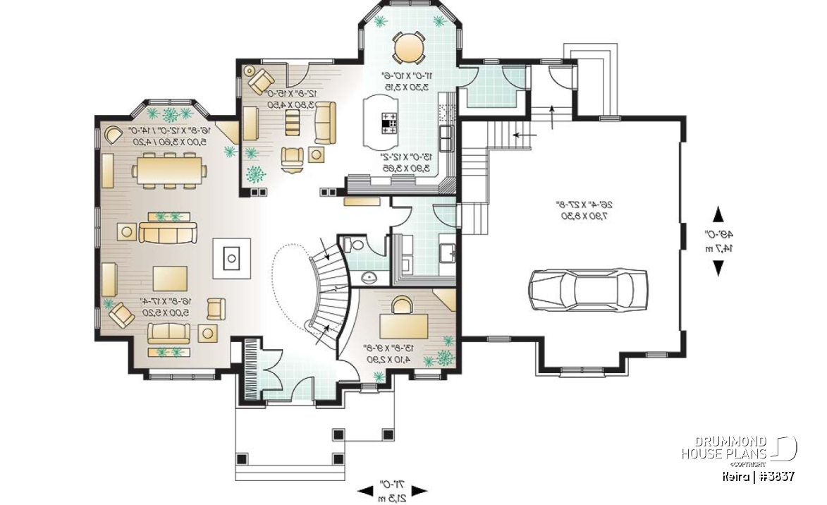 1st level - Luxury style house plan, large 2-car garage, formal living &amp; dining room, fireplace, master suite, bonus room - Keira