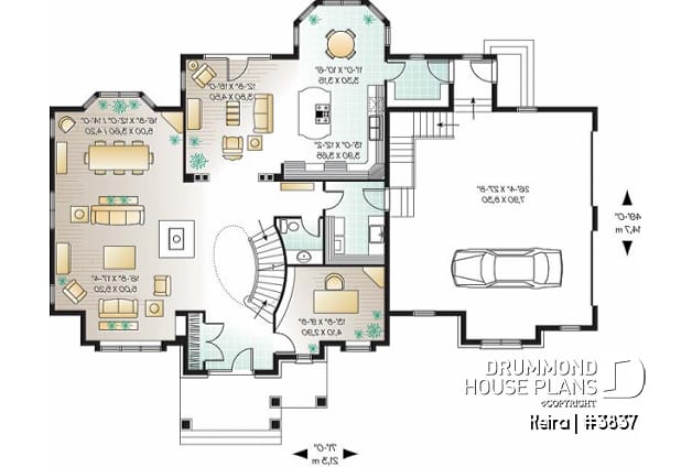 1st level - Luxury style house plan, large 2-car garage, formal living & dining room, fireplace, master suite, bonus room - Keira