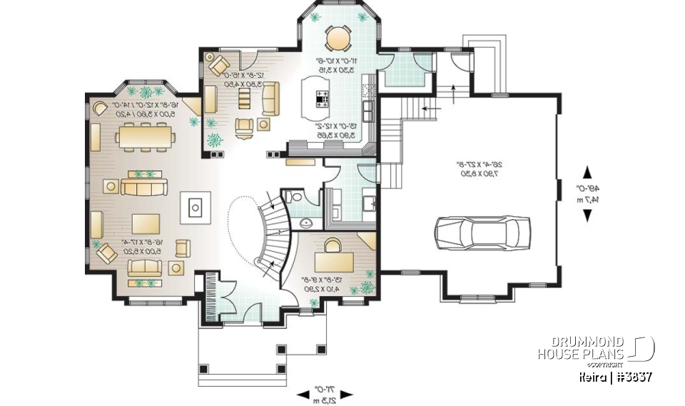 1st level - Luxury style house plan, large 2-car garage, formal living &amp; dining room, fireplace, master suite, bonus room - Keira