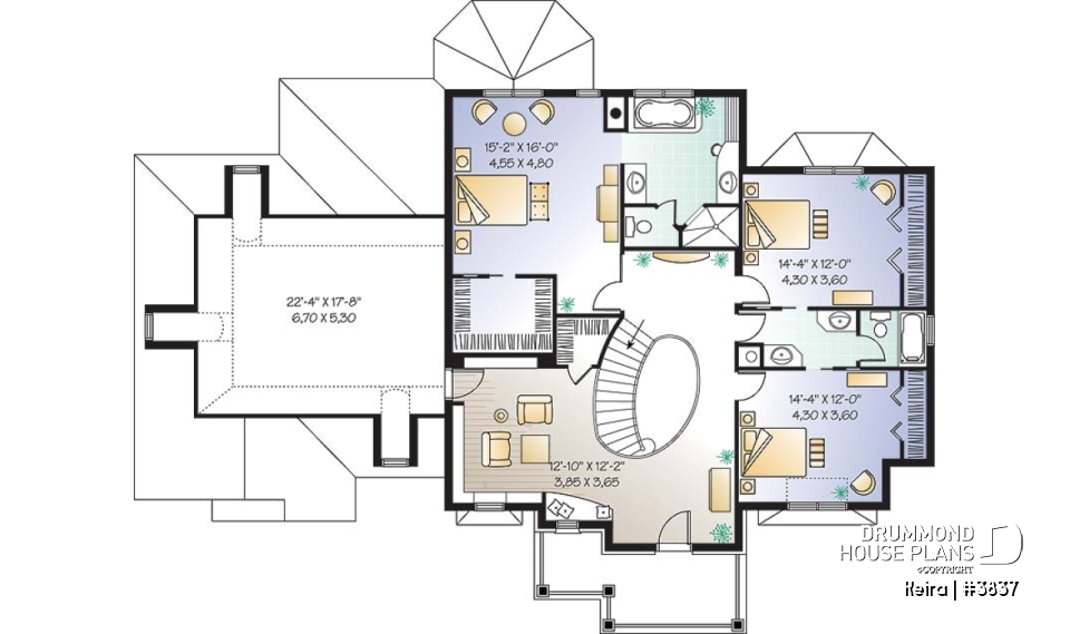 2nd level - Luxury style house plan, large 2-car garage, formal living &amp; dining room, fireplace, master suite, bonus room - Keira
