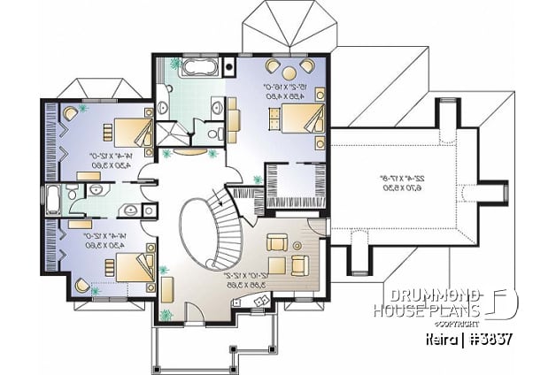 2nd level - Luxury style house plan, large 2-car garage, formal living & dining room, fireplace, master suite, bonus room - Keira