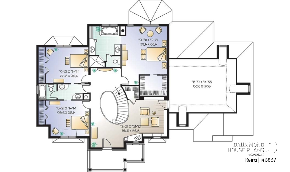 2nd level - Luxury style house plan, large 2-car garage, formal living &amp; dining room, fireplace, master suite, bonus room - Keira