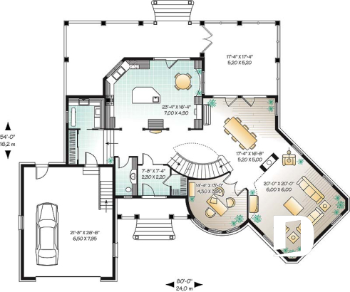1st level - Somptuous 4 to 5 bedroom manor style house plan, 10' ceiling on main floor, cathedral in living room, library - Brinkley