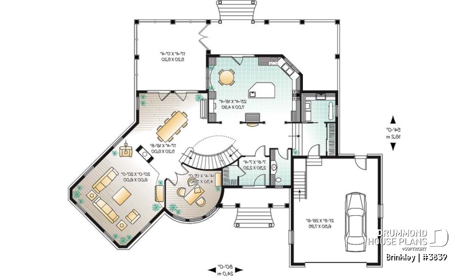 1st level - Somptuous 4 to 5 bedroom manor style house plan, 10' ceiling on main floor, cathedral in living room, library - Brinkley