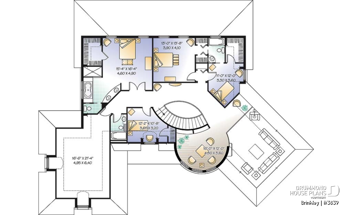 2nd level - Somptuous 4 to 5 bedroom manor style house plan, 10' ceiling on main floor, cathedral in living room, library - Brinkley