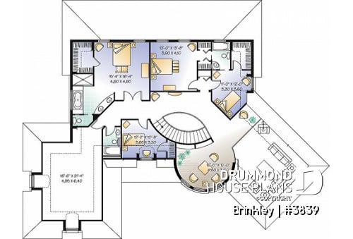 2nd level - Somptuous 4 to 5 bedroom manor style house plan, 10' ceiling on main floor, cathedral in living room, library - Brinkley