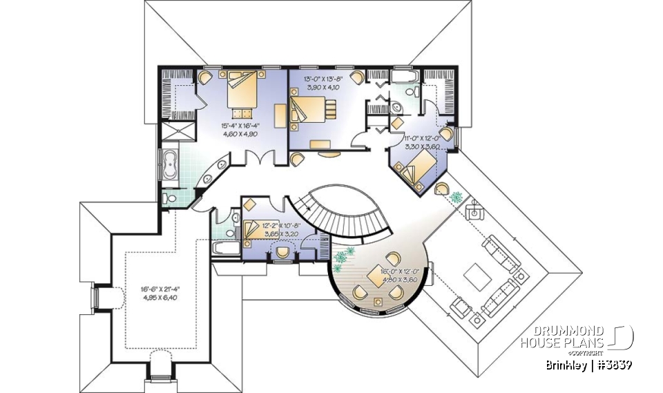 2nd level - Somptuous 4 to 5 bedroom manor style house plan, 10' ceiling on main floor, cathedral in living room, library - Brinkley