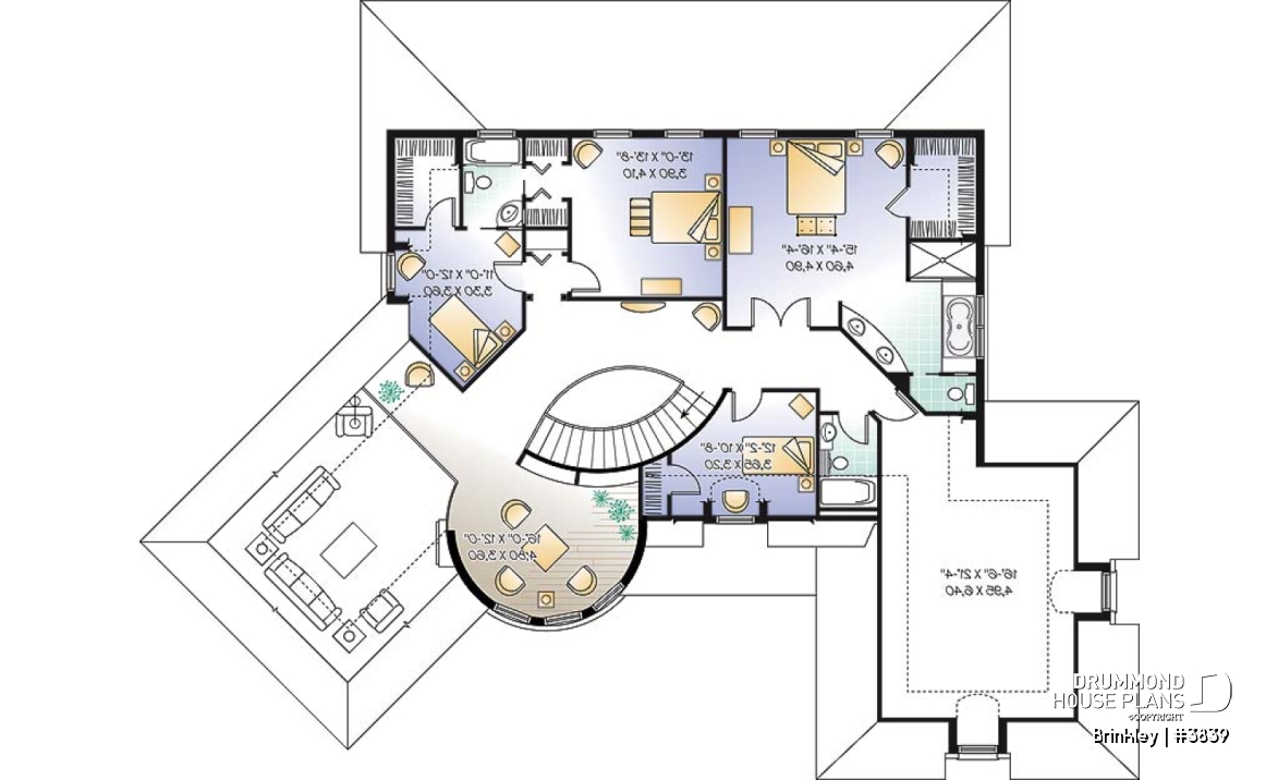 2nd level - Somptuous 4 to 5 bedroom manor style house plan, 10' ceiling on main floor, cathedral in living room, library - Brinkley