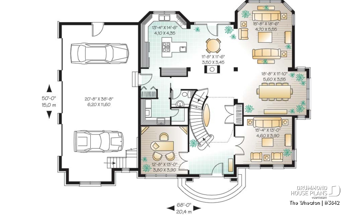 1st level - Luxurious Classical 4 to 5 bedroom house plan, 3-car garage, 2 master suites, home office, large bonus room - The Wheaton