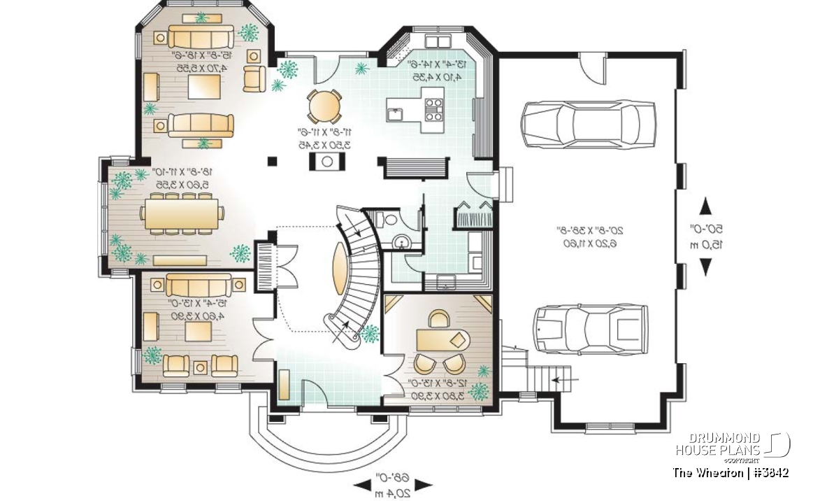 1st level - Luxurious Classical 4 to 5 bedroom house plan, 3-car garage, 2 master suites, home office, large bonus room - The Wheaton