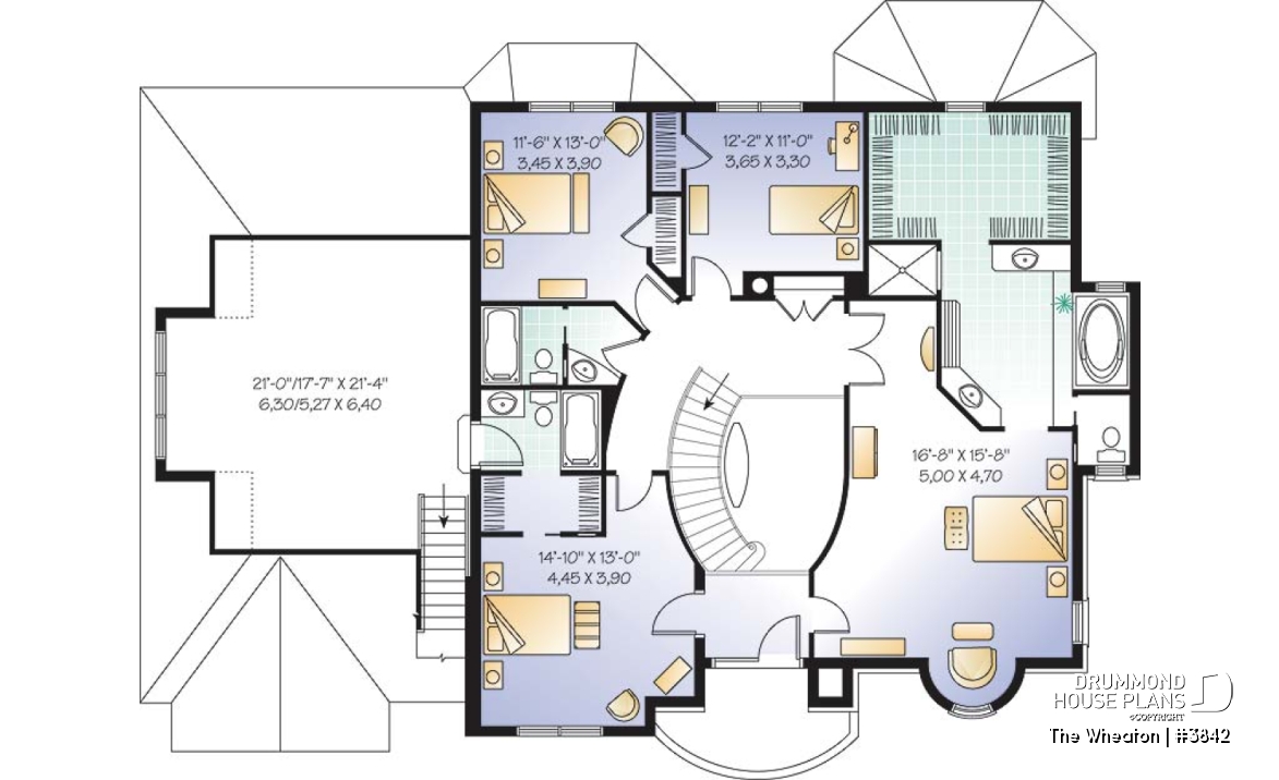 2nd level - Luxurious Classical 4 to 5 bedroom house plan, 3-car garage, 2 master suites, home office, large bonus room - The Wheaton