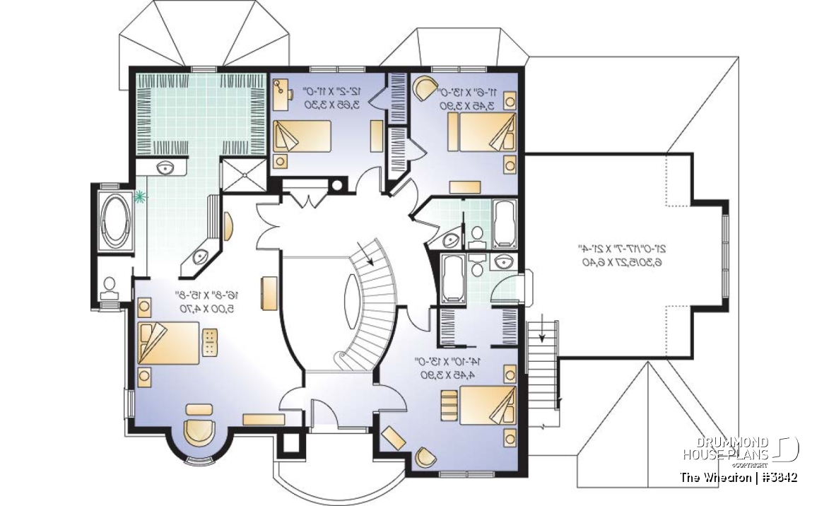 2nd level - Luxurious Classical 4 to 5 bedroom house plan, 3-car garage, 2 master suites, home office, large bonus room - The Wheaton