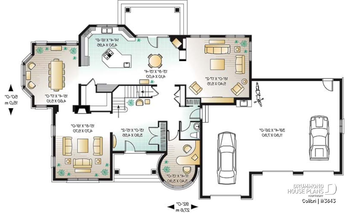 1st level - 3 master suites house plan with formal dining and living room, 3-car garage, 3 fireplaces, home office - Colibri