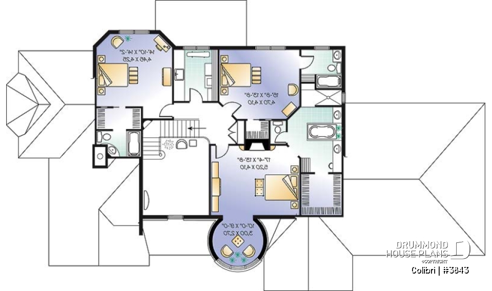 2nd level - 3 master suites house plan with formal dining and living room, 3-car garage, 3 fireplaces, home office - Colibri