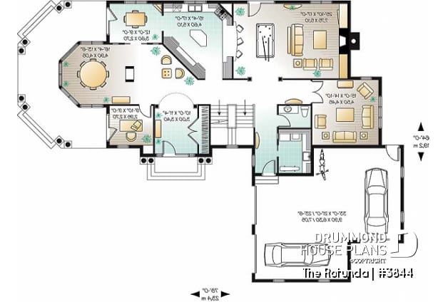 1st level - Lakefront 4 to 5 bedroom house plan, 3-car garage, large bonus room, master suite, office, media room - The Rotunda