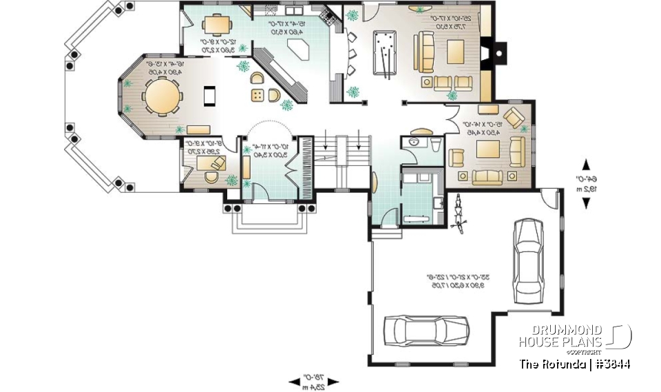 1st level - Lakefront 4 to 5 bedroom house plan, 3-car garage, large bonus room, master suite, office, media room - The Rotunda