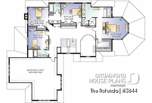 2nd level - Lakefront 4 to 5 bedroom house plan, 3-car garage, large bonus room, master suite, office, media room - The Rotunda