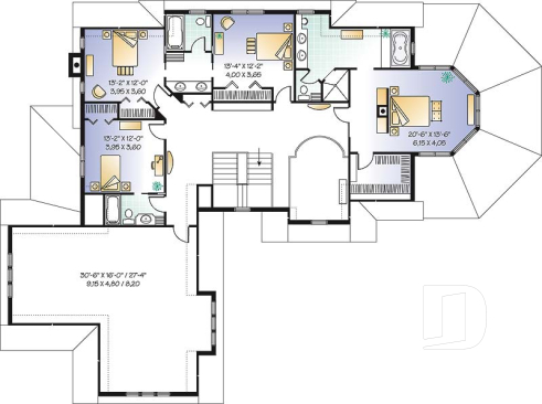 2nd level - Lakefront 4 to 5 bedroom house plan, 3-car garage, large bonus room, master suite, office, media room - The Rotunda
