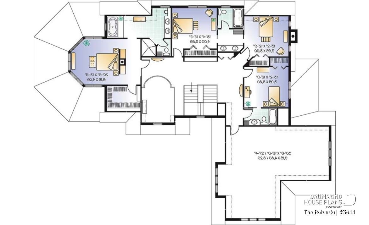 2nd level - Lakefront 4 to 5 bedroom house plan, 3-car garage, large bonus room, master suite, office, media room - The Rotunda