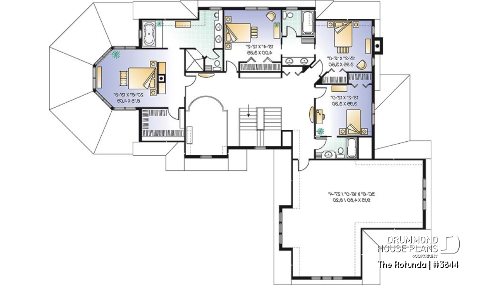 2nd level - Lakefront 4 to 5 bedroom house plan, 3-car garage, large bonus room, master suite, office, media room - The Rotunda