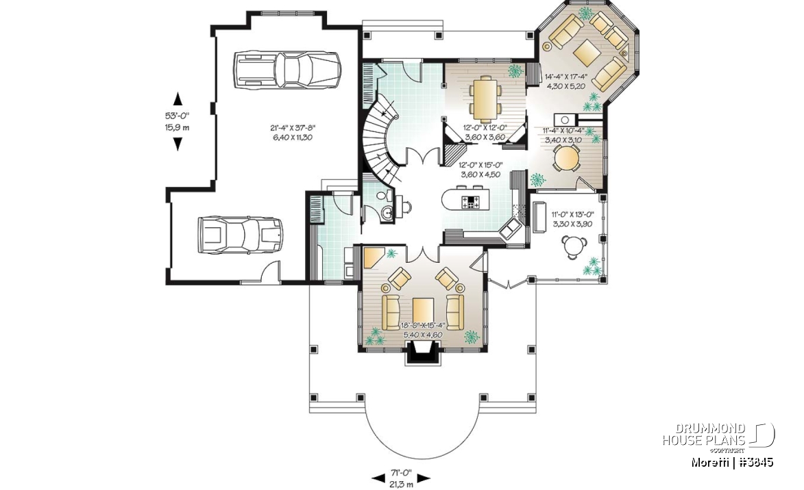 1st level - 4 bedroom barn style house plan, 3-car garage, 2 master suites, formal dining &amp; living rooms, covered deck - Moretti