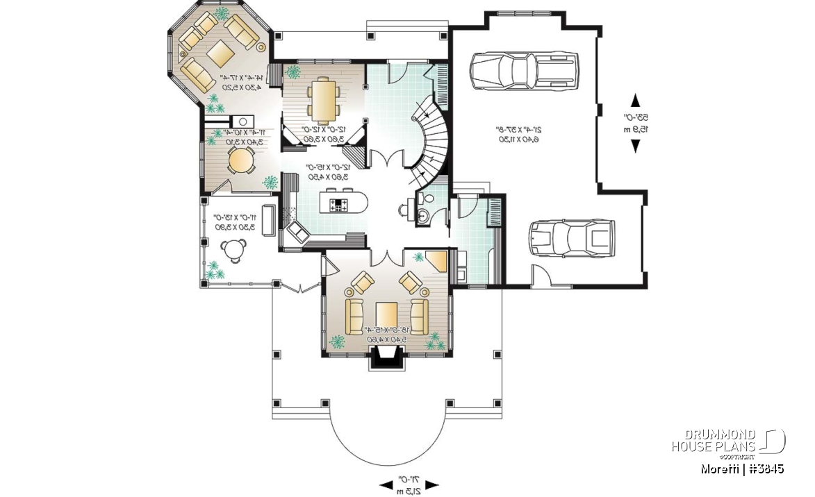1st level - 4 bedroom barn style house plan, 3-car garage, 2 master suites, formal dining &amp; living rooms, covered deck - Moretti