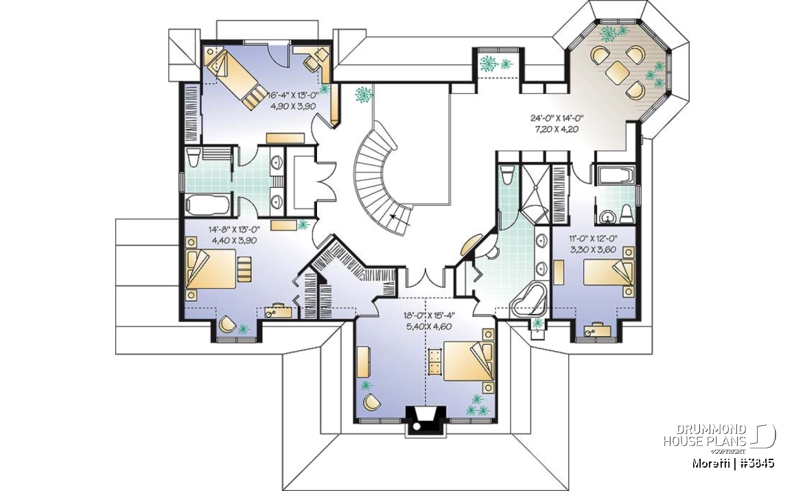 2nd level - 4 bedroom barn style house plan, 3-car garage, 2 master suites, formal dining &amp; living rooms, covered deck - Moretti