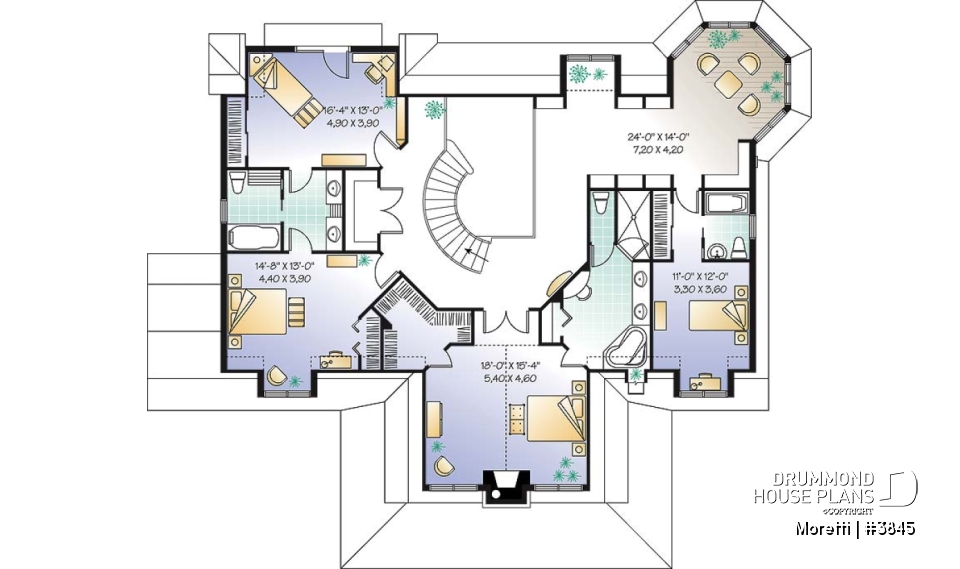 2nd level - 4 bedroom barn style house plan, 3-car garage, 2 master suites, formal dining &amp; living rooms, covered deck - Moretti