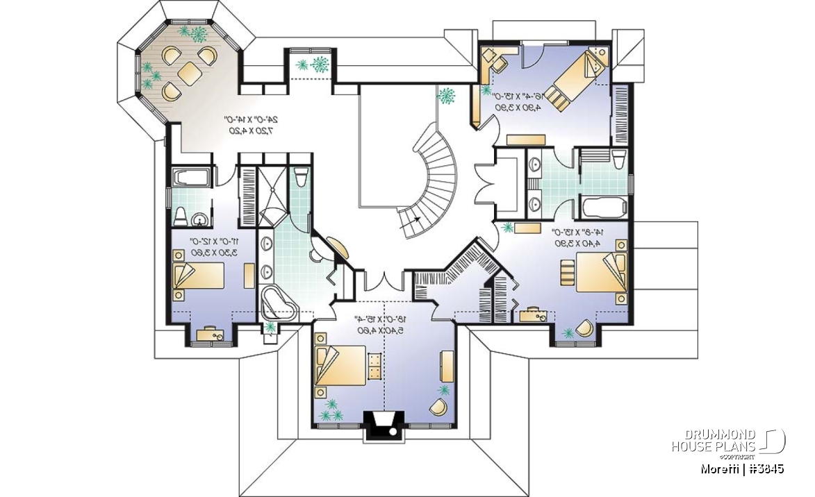 2nd level - 4 bedroom barn style house plan, 3-car garage, 2 master suites, formal dining &amp; living rooms, covered deck - Moretti