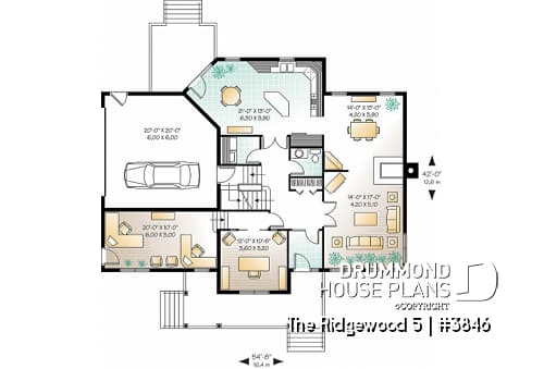1st level - Country style house plan, 3 to 4 bedroom, 2 large home offices, sunroom, large bonus room - The Ridgewood 5