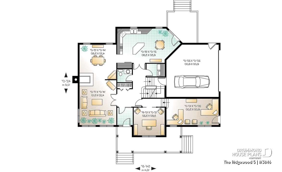 1st level - Country style house plan, 3 to 4 bedroom, 2 large home offices, sunroom, large bonus room - The Ridgewood 5