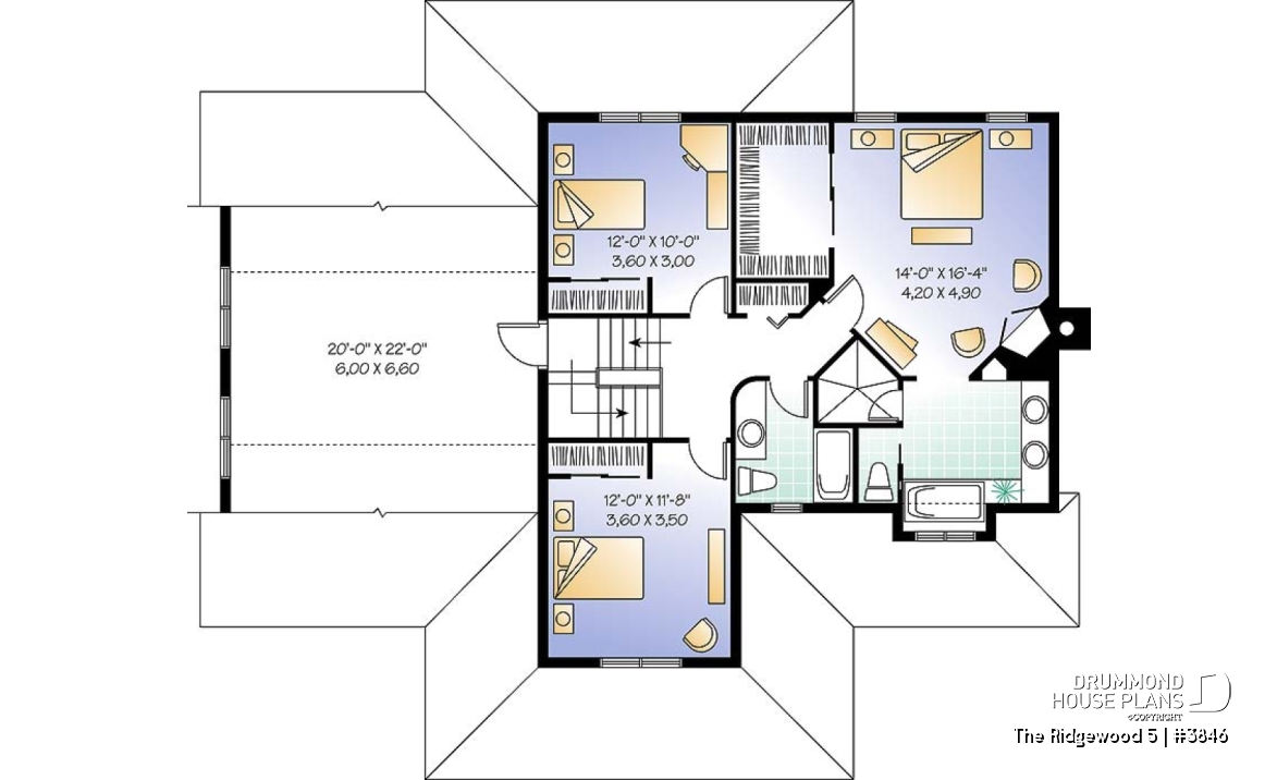 2nd level - Country style house plan, 3 to 4 bedroom, 2 large home offices, sunroom, large bonus room - The Ridgewood 5