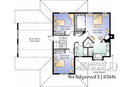 2nd level - Country style house plan, 3 to 4 bedroom, 2 large home offices, sunroom, large bonus room - The Ridgewood 5