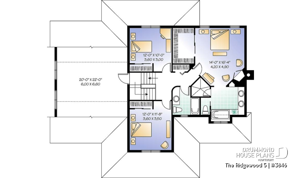 2nd level - Country style house plan, 3 to 4 bedroom, 2 large home offices, sunroom, large bonus room - The Ridgewood 5