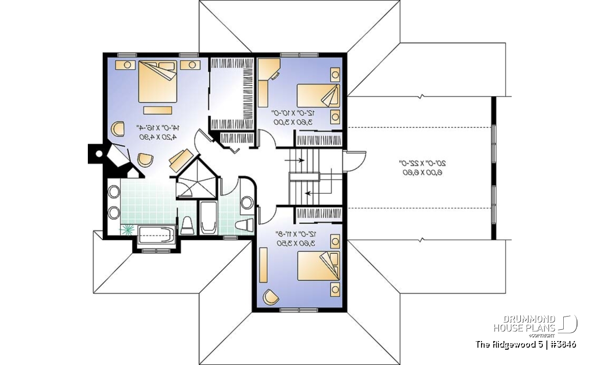 2nd level - Country style house plan, 3 to 4 bedroom, 2 large home offices, sunroom, large bonus room - The Ridgewood 5