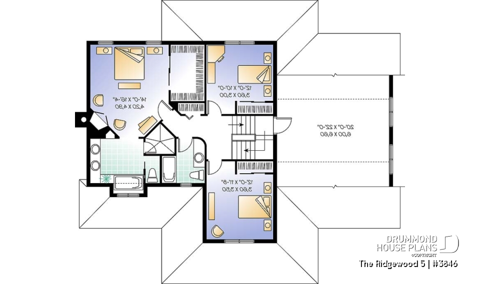 2nd level - Country style house plan, 3 to 4 bedroom, 2 large home offices, sunroom, large bonus room - The Ridgewood 5
