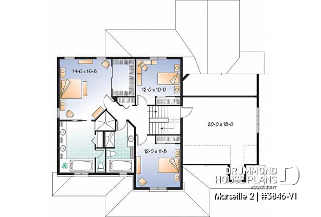 2nd level - Country home plan, 3 to 4 bedrooms, spacious home office, solarium, 2-car garage, pantry - Marseille 2