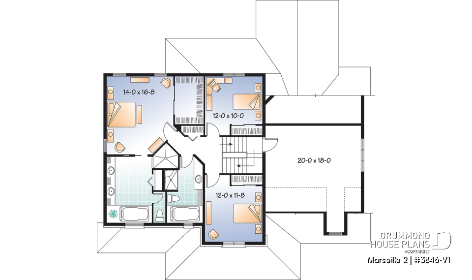 2nd level - Country home plan, 3 to 4 bedrooms, spacious home office, solarium, 2-car garage, pantry - Marseille 2
