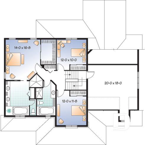 2nd level - Country home plan, 3 to 4 bedrooms, spacious home office, solarium, 2-car garage, pantry - Marseille 2