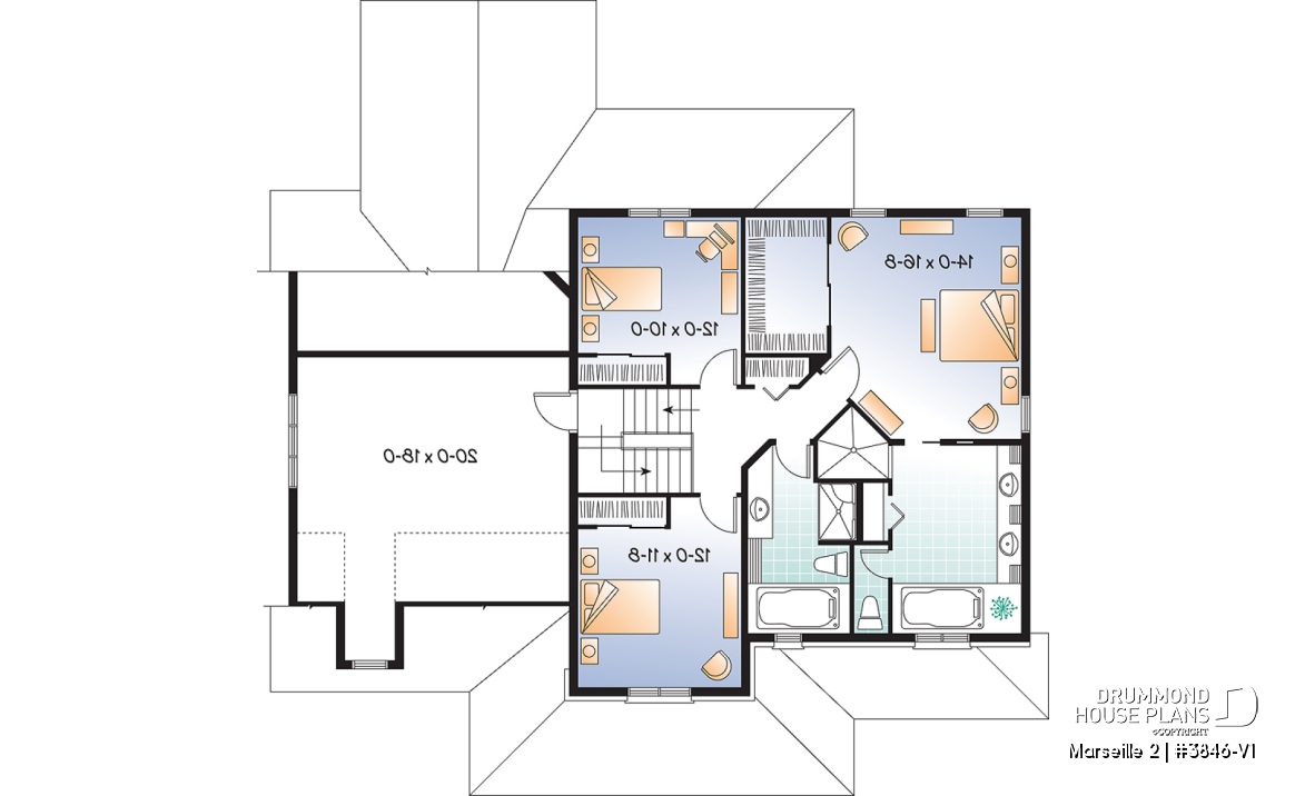 2nd level - Country home plan, 3 to 4 bedrooms, spacious home office, solarium, 2-car garage, pantry - Marseille 2