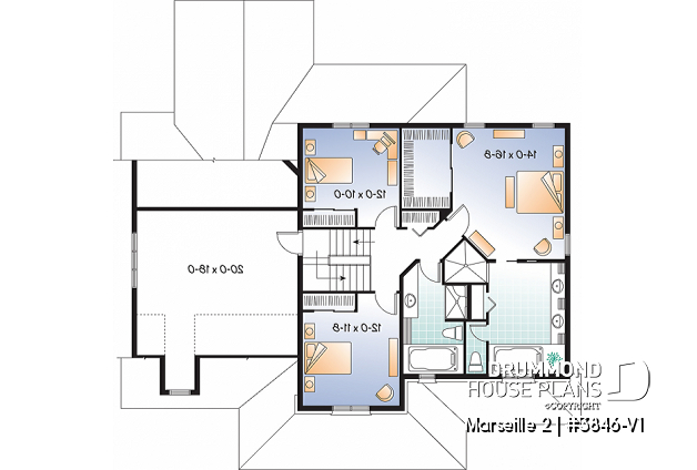 2nd level - Country home plan, 3 to 4 bedrooms, spacious home office, solarium, 2-car garage, pantry - Marseille 2