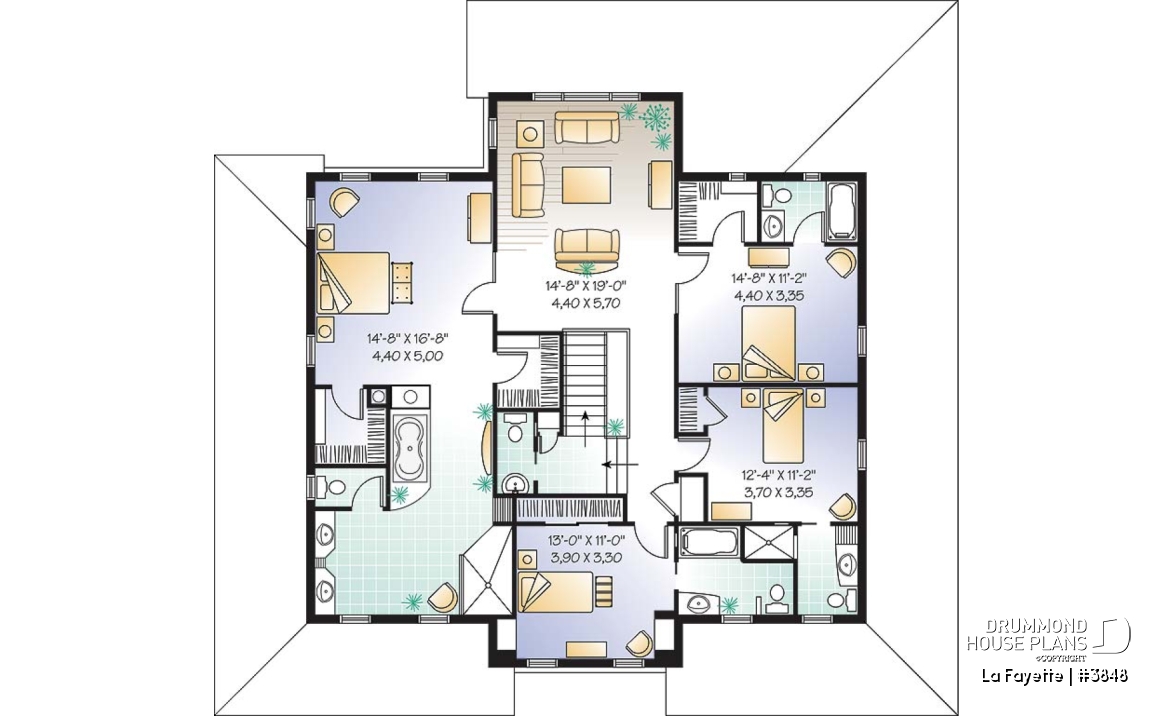 2nd level - Country American style home, large master suite with 4+ bedrooms and 9' ceilings, home office, fireplace - La Fayette