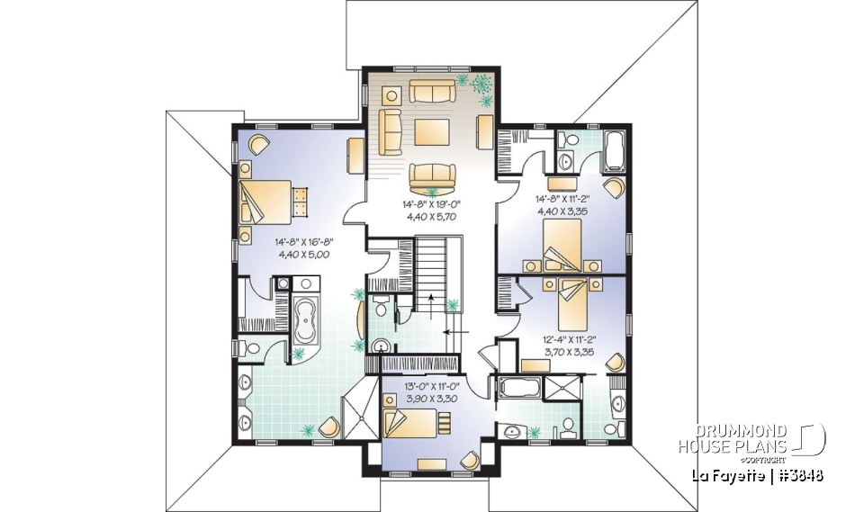 2nd level - Country American style home, large master suite with 4+ bedrooms and 9' ceilings, home office, fireplace - La Fayette